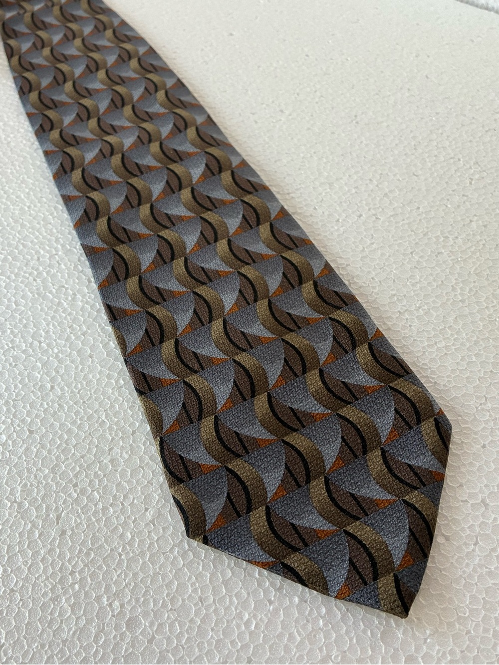 Principe Made in Italy 100% Silk Extra Long Geometric Tie Gray and Brown
